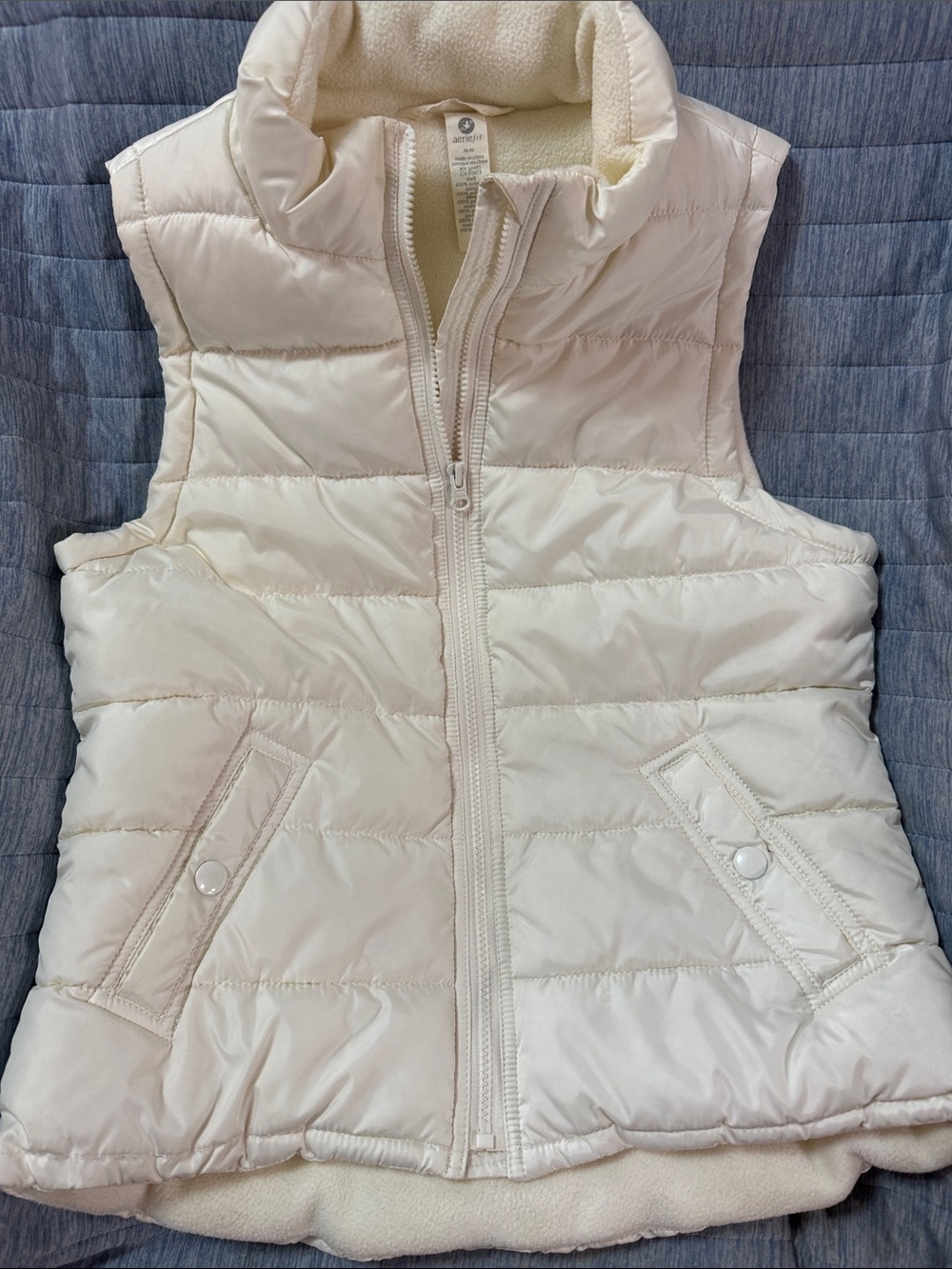 aerie Cream Quilted Puffer Vest with Sherpa Trim
